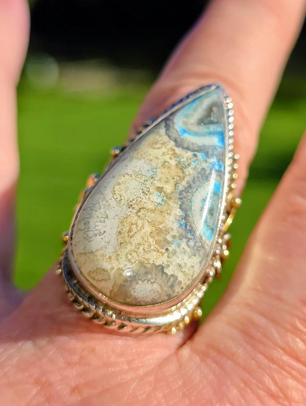 Custom-Made Dyed Crazy Lace Ring In 925 Sterling Silver W Gold Vermeil (7)